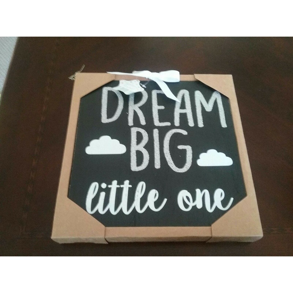 Baby Nursery Wall Canvas Decor Hang Stand Black White Dream Big 11" New $26 gift